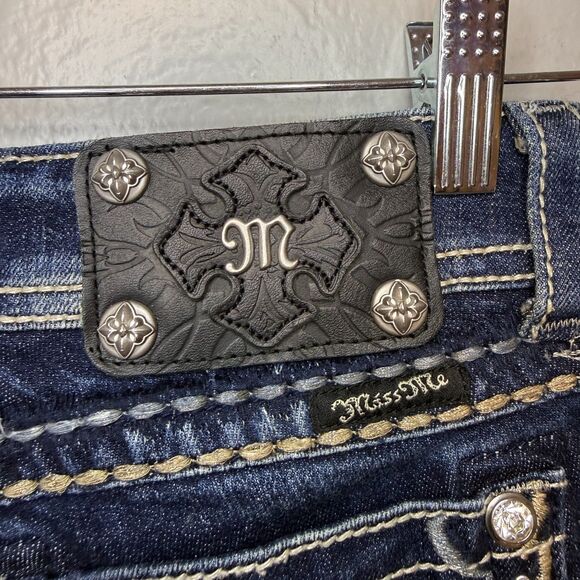 Miss Me Women's Straight Embellished Low Rise Y2K Blue Denim Jeans Size 26 - Picture 9 of 12